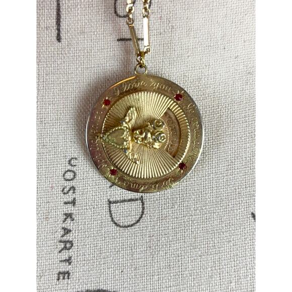 B11 Kramer I Love You Medallion Necklace Vintage Angel Heart Statement Celestial - Picture 7 of 13